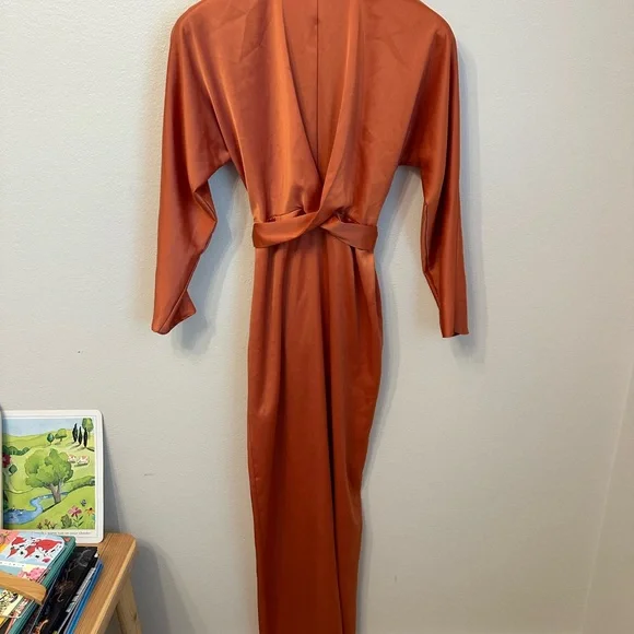 ASOS Rust Orange Satin Wrap Dress - Picture 4 of 11
